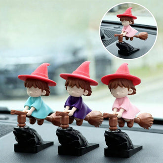 Whimsical Flying Witch Car Dashboard Ornament ‑ Car Interior Decor