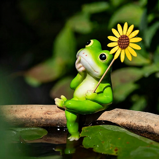 Whimsical Nature Hand-Painted Resin Frog Statue with Sunflower - 5-Inch, Outdoor Planter & Patio Decor-View 2-Next Deal Shop