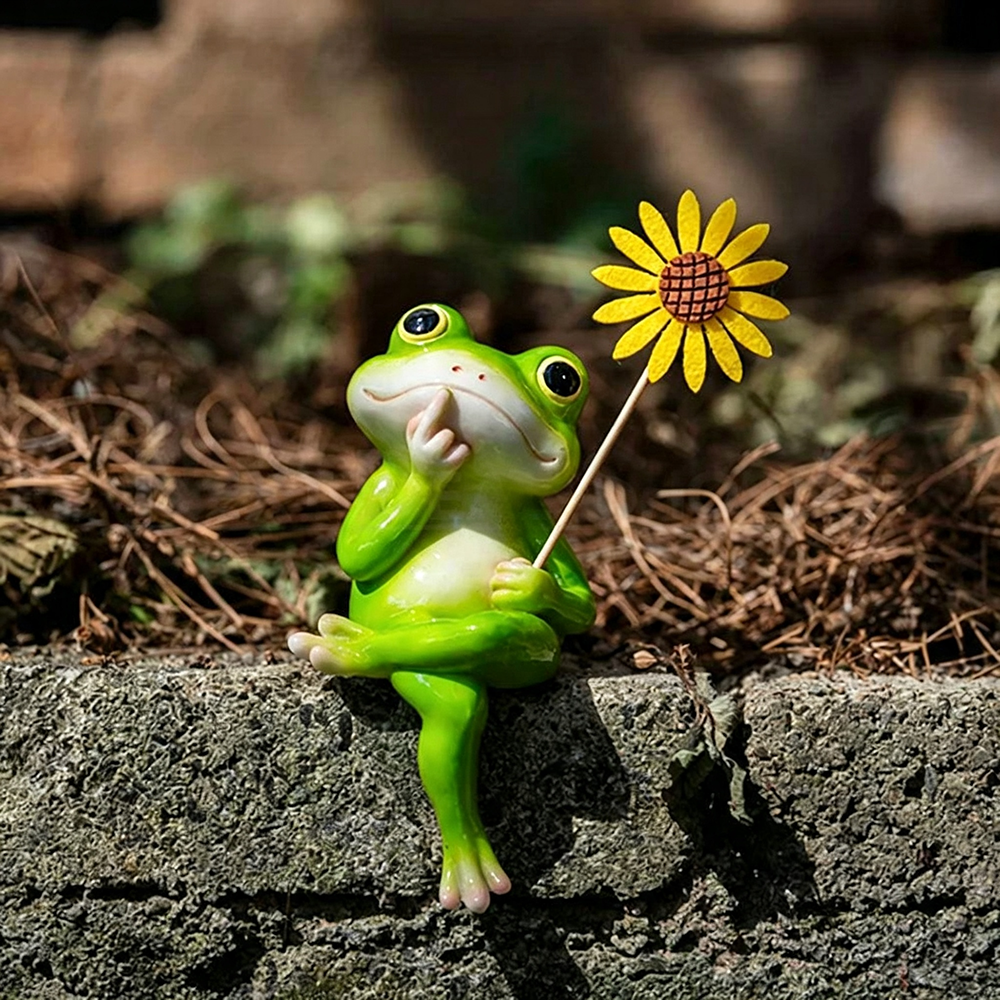 Whimsical Nature Hand-Painted Resin Frog Statue with Sunflower - 5-Inch, Outdoor Planter & Patio Decor-View 4-Next Deal Shop