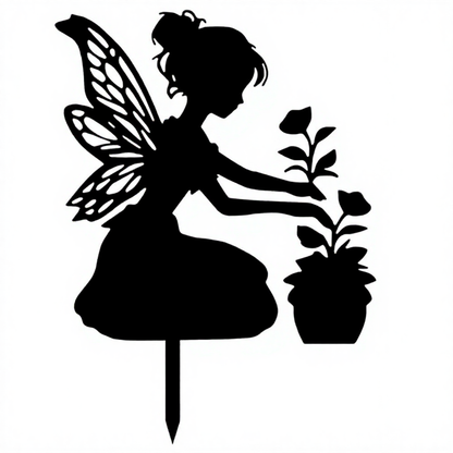 Whimsical Metal Fairy Silhouette Garden Stake - Outdoor Lawn Patio Yard Ornament