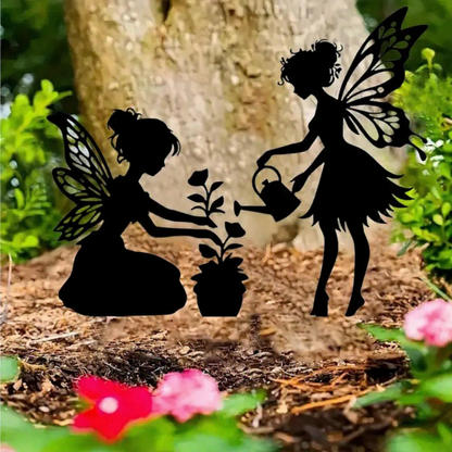Whimsical Metal Fairy Silhouette Garden Stake - Outdoor Lawn Patio Yard Ornament