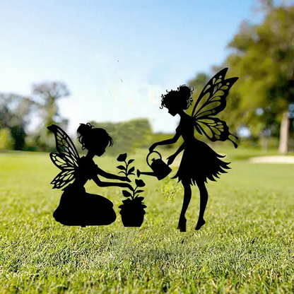 Whimsical Metal Fairy Silhouette Garden Stake - Outdoor Lawn Patio Yard Ornament