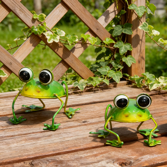 Whimsical Metal Frog Garden Figurine ‑ 2‑Pack, 3-Inch, Lawn & Flower Bed Outdoor Decor