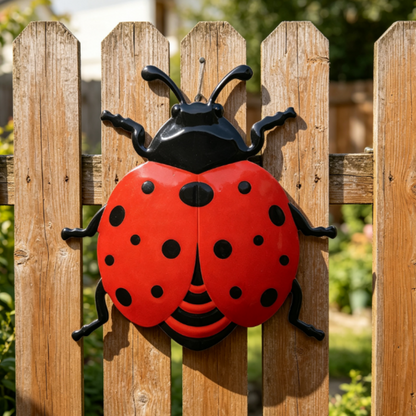 Whimsical Metal Ladybug Garden Wall Decor  -  3 Pack, Outdoor Fence Wall Decor