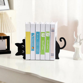 Whimsical Metal Peeking‑Cat Silhouette Bookends ‑ Desk & Shelf Indoor Decor