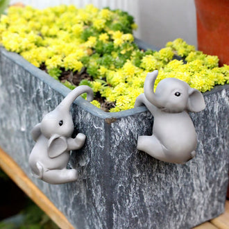Whimsical Resin Elephant Pot Hugger - Set of 2, Flower Pot & Planter Garden Decor