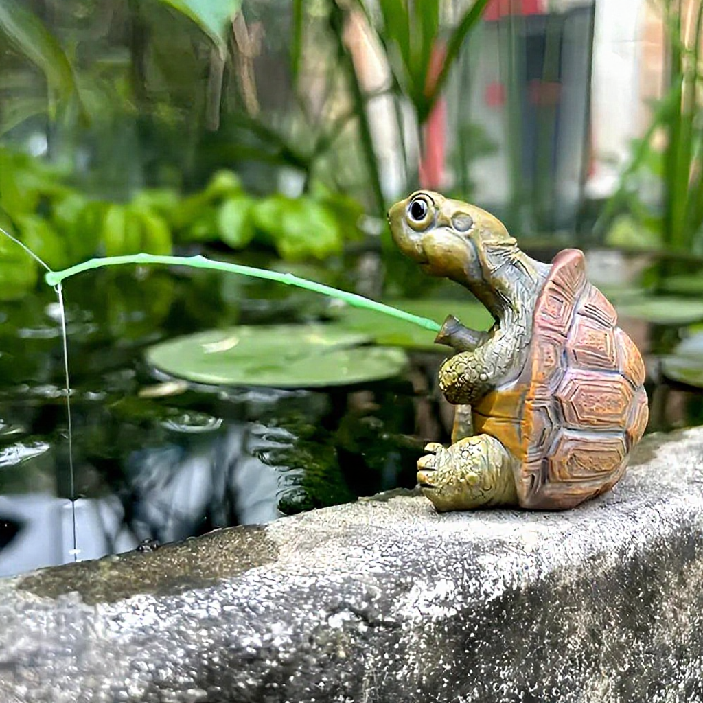 Whimsical Resin Fishing Turtle Garden Figurine -  Outdoor Lawn Patio Yard Decor