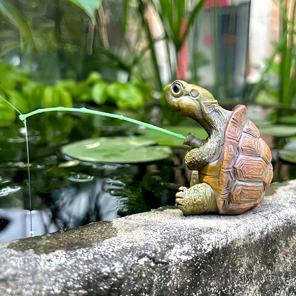 Whimsical Resin Fishing Turtle Garden Figurine -  Outdoor Lawn Patio Yard Decor