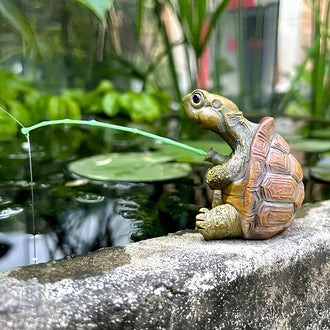 Whimsical Resin Fishing Turtle Garden Figurine -  Outdoor Lawn Patio Yard Decor