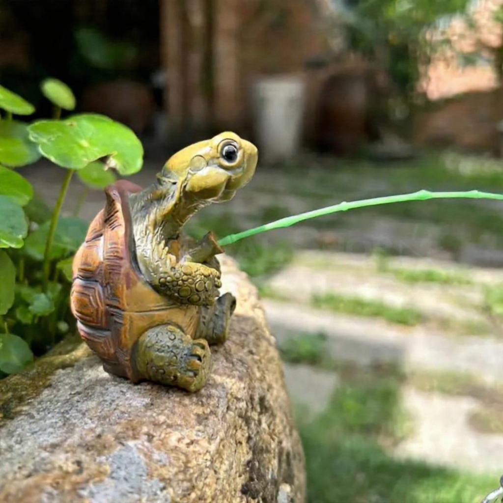 Whimsical Resin Fishing Turtle Garden Figurine -  Outdoor Lawn Patio Yard Decor