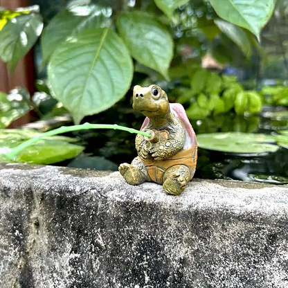 Whimsical Resin Fishing Turtle Garden Figurine -  Outdoor Lawn Patio Yard Decor