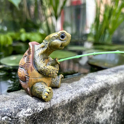 Whimsical Resin Fishing Turtle Garden Figurine -  Outdoor Lawn Patio Yard Decor