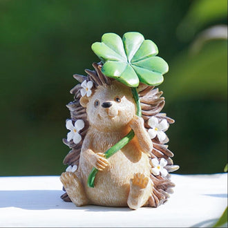 Whimsical Resin Four‑Leaf‑Clover Hedgehog Figurine ‑ 3-Inch, Lawn & Tabletop Decor