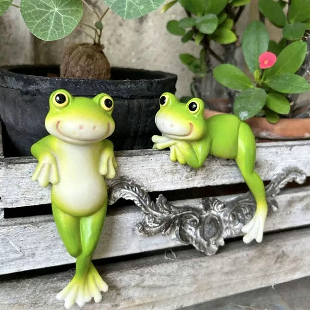 Whimsical Resin Frog Pot Hugger - Set of 2 , Flower Pot & Garden Decor-View 1-Next Deal Shop