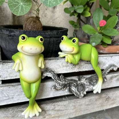 Whimsical Resin Frog Pot Hugger - Set of 2 , Flower Pot & Garden Decor-View 1-Next Deal Shop