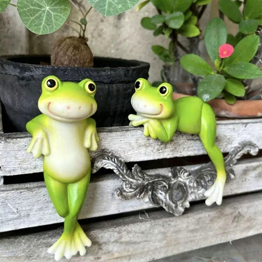 Whimsical Resin Frog Pot Hugger - Set of 2 , Flower Pot & Garden Decor-View 1-Next Deal Shop