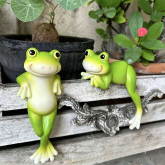 Whimsical Resin Frog Pot Hugger - Set of 2 , Flower Pot & Garden Decor
