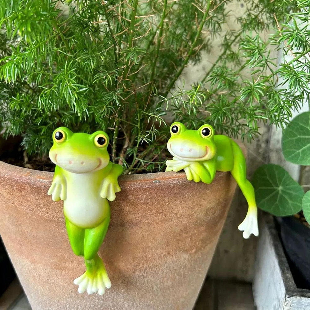 Whimsical Resin Frog Pot Hugger - Set of 2 , Flower Pot & Garden Decor-View 2-Next Deal Shop