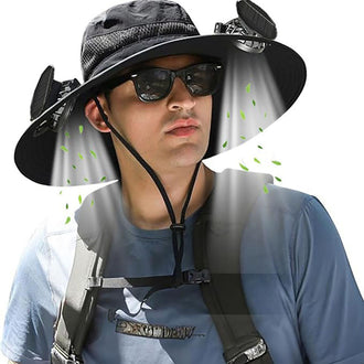 Wide Brim Sun Hat with Dual Solar Fans