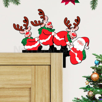 Wooden Christmas Reindeer & Santa Door Frame Decor