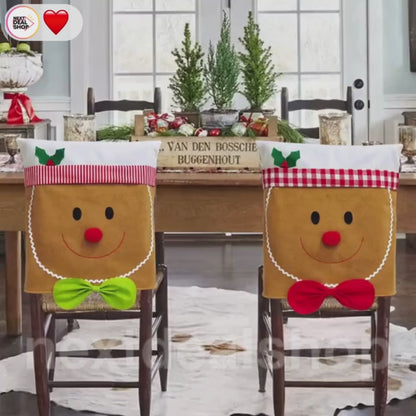 Christmas Themed Gingerbread Man Chair Cover -  Festive Dining Room Party Decor