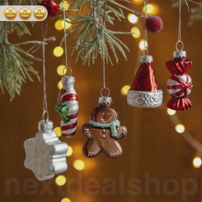 Christmas Glass Hanging Ornaments - Set of 9, Xmas Tree Holiday Party Festive Decoration