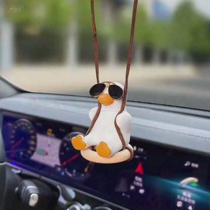 Funny Resin Duck Car Hanging Ornament - Cute Rearview Mirror Pendant for Vehicle Interior