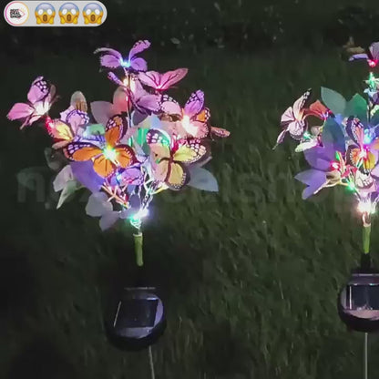 Solar Powered Multicolor LED Butterfly Stake Light - Weatherproof Flower Bed Lighting