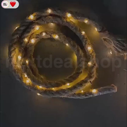 Solar Powered Hemp Rope LED String Lights - 14.7 ft, 50 LED, Home Holiday Garden Party Decor Lighting