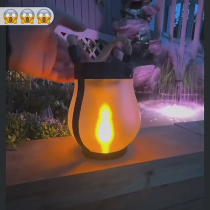Solar Powered Flickering Flame Effect LED Lantern  -  Waterproof Porch & Yard Lighting