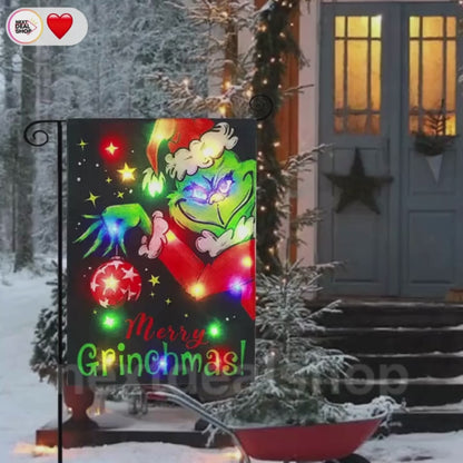 Solar Powered Light-Up Naughty Christmas Garden Flag - LED Holiday Yard & Lawn Decor