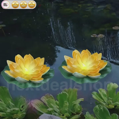 Solar Powered Floating Warm White LED Lotus Flower Lights - Waterproof Outdoor Pond Pool Garden Lighting