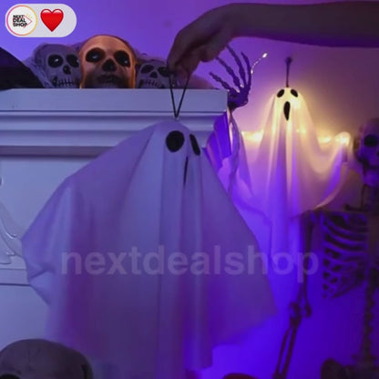 Battery Powered Spooky LED Hanging Ghost Lights - Halloween Patio & Tree Holiday Lighting