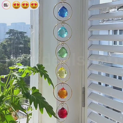 Rainbow Chakra Crystal Suncatcher  -  Window & Porch Hanging Decor