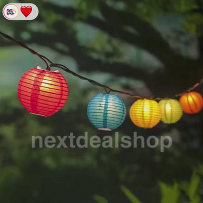 Solar Powered LED Silk Lantern String Light - Weatherproof Yard Garden Patio Backyard Outdoor Holiday Party Decor Lighting