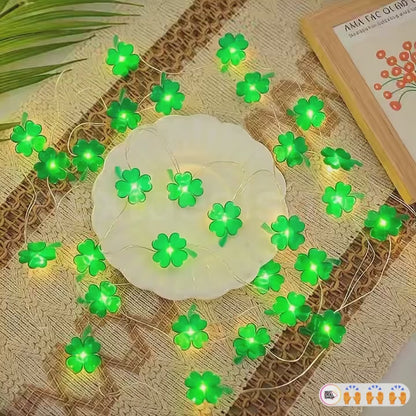 Battery Powered Lucky Four Leaf Clover String Lights - 9.84 ft,30 LED, St. Patrick’s Day Holiday Party Festival Decor Lighting