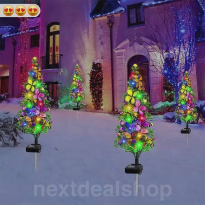 Solar Powered LED Butterfly Tree Stake Light - Weatherproof Yard Garden Flower Bed Lawn Outdoor Holiday Decor Lighting