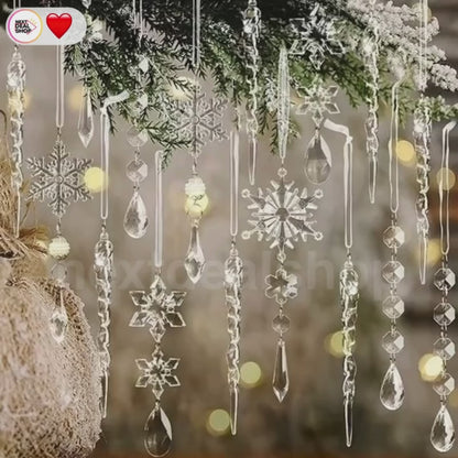 Christmas Snowflake & Icicle Hanging Ornament - 10 Pcs, Tree & Window Holiday Decor