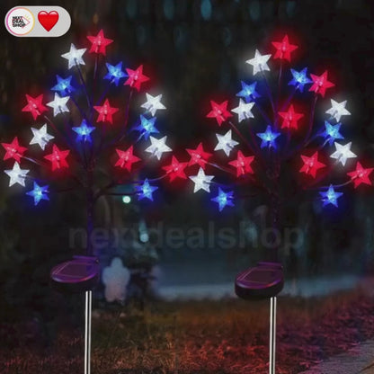 Solar Powered Patriotic Red-White-Blue LED Star Stake Lights - Weatherproof Lawn & Pathway Lighting