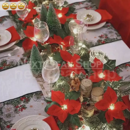 Battery Powered Poinsettia Christmas Flowers LED String Light - 6.5ft, Home Holiday Party Decor Lighting