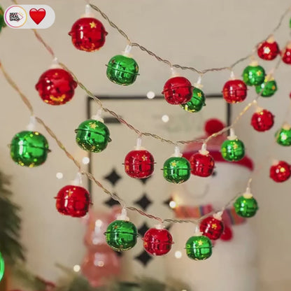 Battery Powered Christmas Jingle Bell LED String Lights - 20 LED, 9.84 Ft, Festive Indoor Holiday Lighting