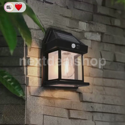 Solar Powered Motion Sensor LED Wall Light - Weatherproof Outdoor Patio Exterior Lighting