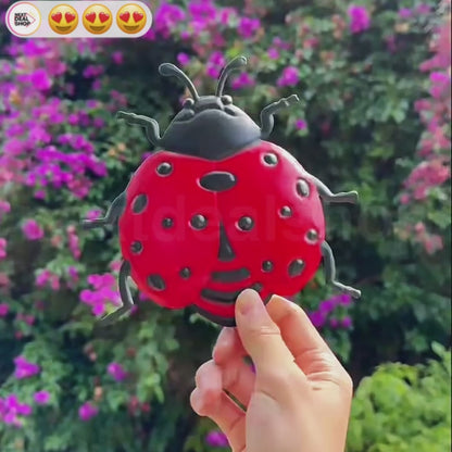 Whimsical Metal Ladybug Garden Wall Decor  -  3 Pack, Outdoor Fence Wall Decor