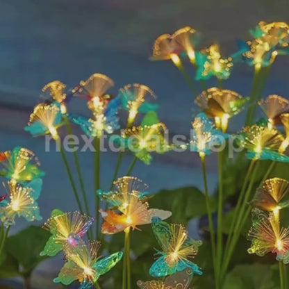 Solar Powered Fiber Optic Warm White LED Butterfly Stake Lights - Waterproof Outdoor Lawn Patio Garden Lighting