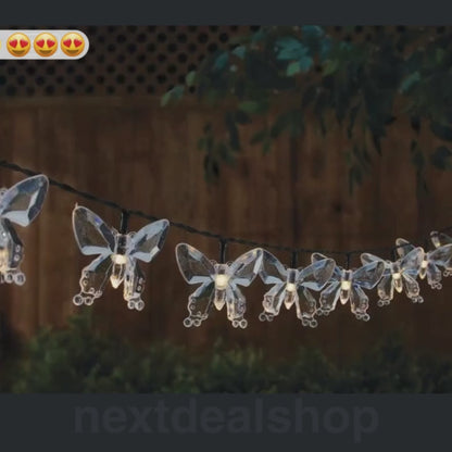 Solar Powered Warm White LED Butterfly String Lights  -  Weatherproof Patio & Tree Accent Lighting