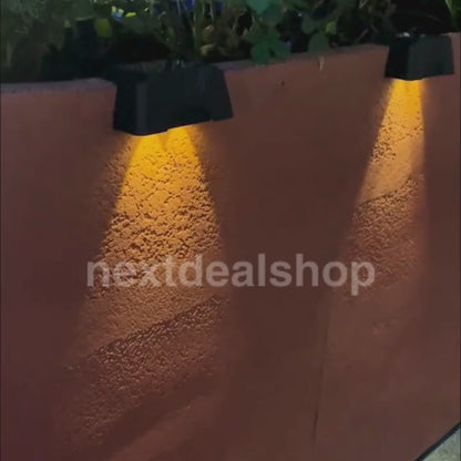 Solar Powered Dual Lens Warm White LED Fence Light - Weatherproof Outdoor Patio Garden Exterior Lighting