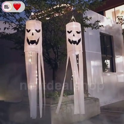Halloween LED Ghost Windsock Decoration - Home Porch Patio Yard Spooky Holiday Party Hanging Decor