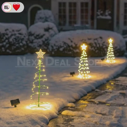 Solar Powered LED Spiral Christmas Tree Light with Star - 1.96ft, Home Yard Garden Pathway Outdoor Holiday Decor Lighting