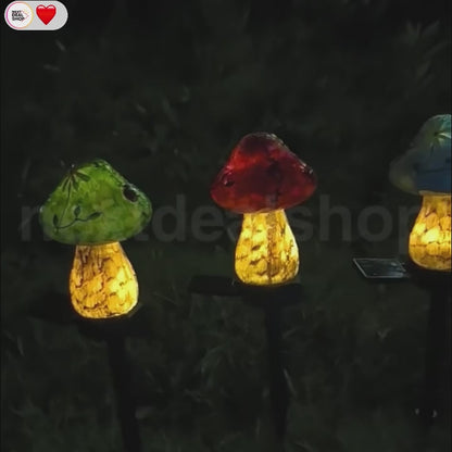 Solar Powered Warm White LED Mushroom Garden Stake Light  -  Weatherproof Lawn & Pathway Lighting