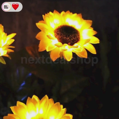 Solar Powered LED Sunflower Stake Light  -  2 Pack, Weatherproof Outdoor Lawn Pathway Garden Lighting